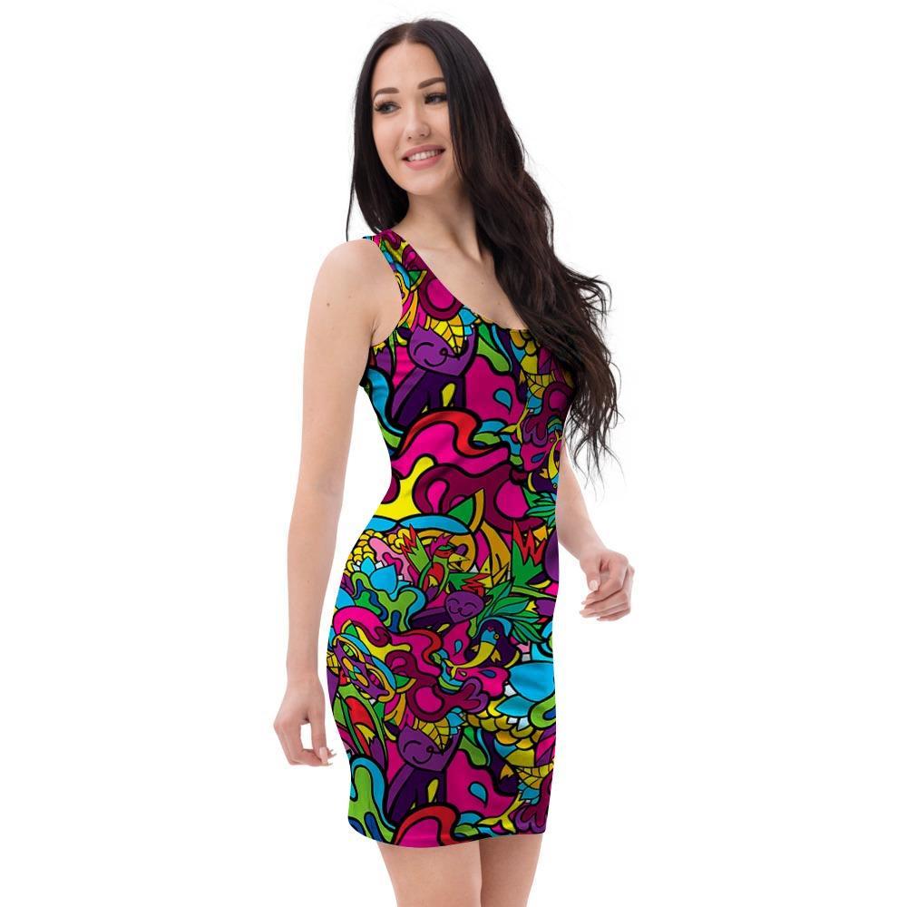 Cat Hippie Psychedelic Bodycon Dress-grizzshop