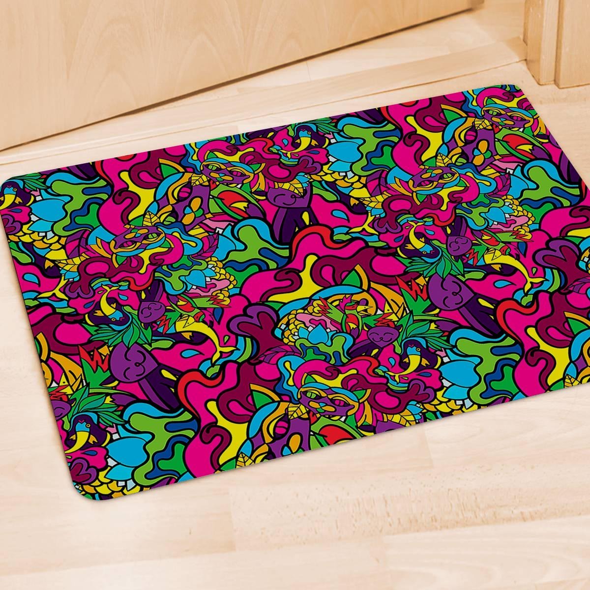 Cat Hippie Psychedelic Door Mat-grizzshop