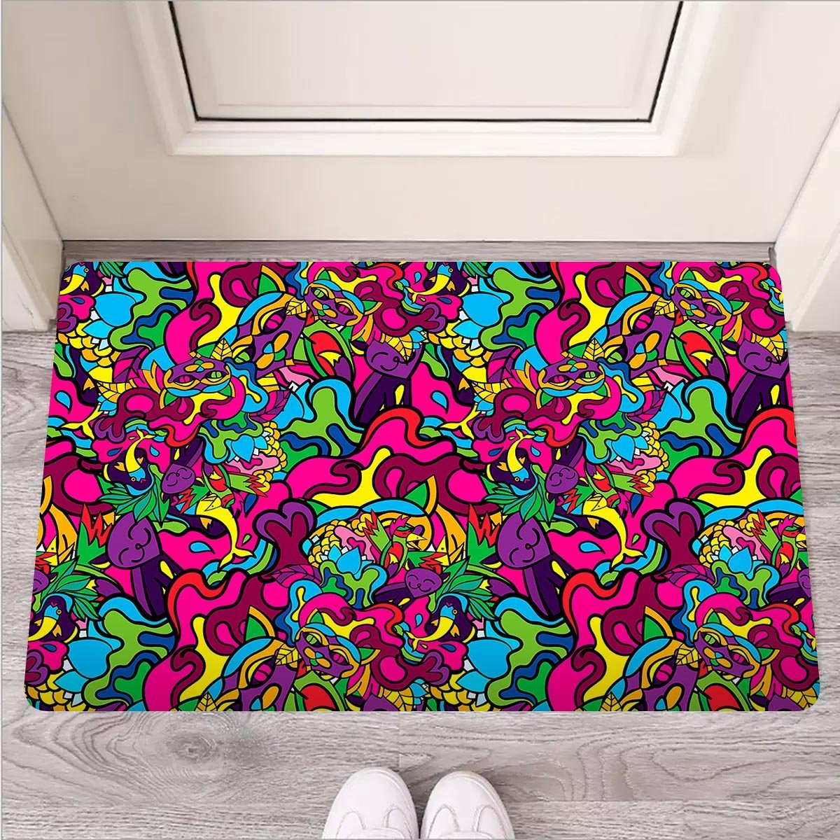 Cat Hippie Psychedelic Door Mat-grizzshop