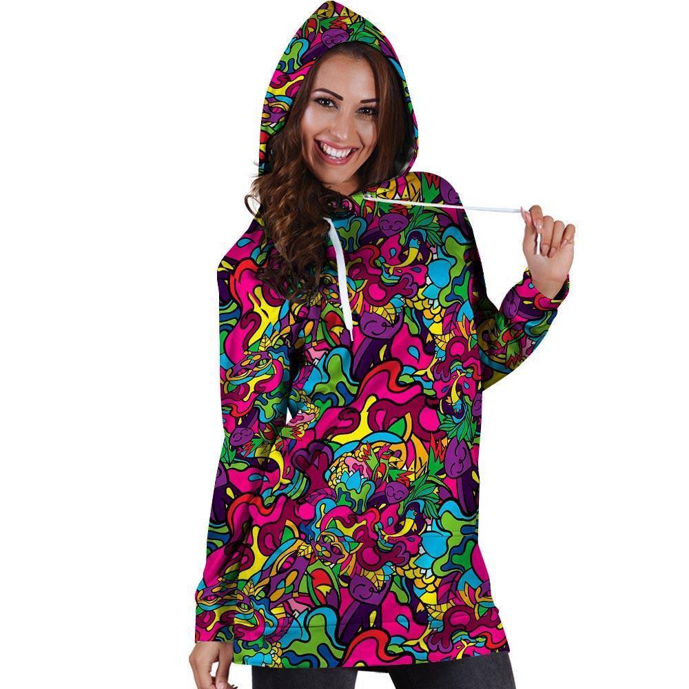 Cat Hippie Psychedelic Hoodie Dress-grizzshop