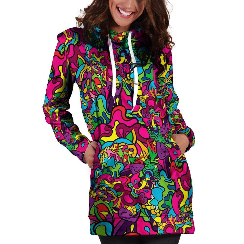 Cat Hippie Psychedelic Hoodie Dress-grizzshop