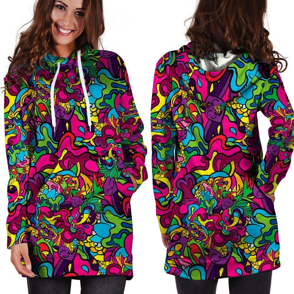 Cat Hippie Psychedelic Hoodie Dress-grizzshop