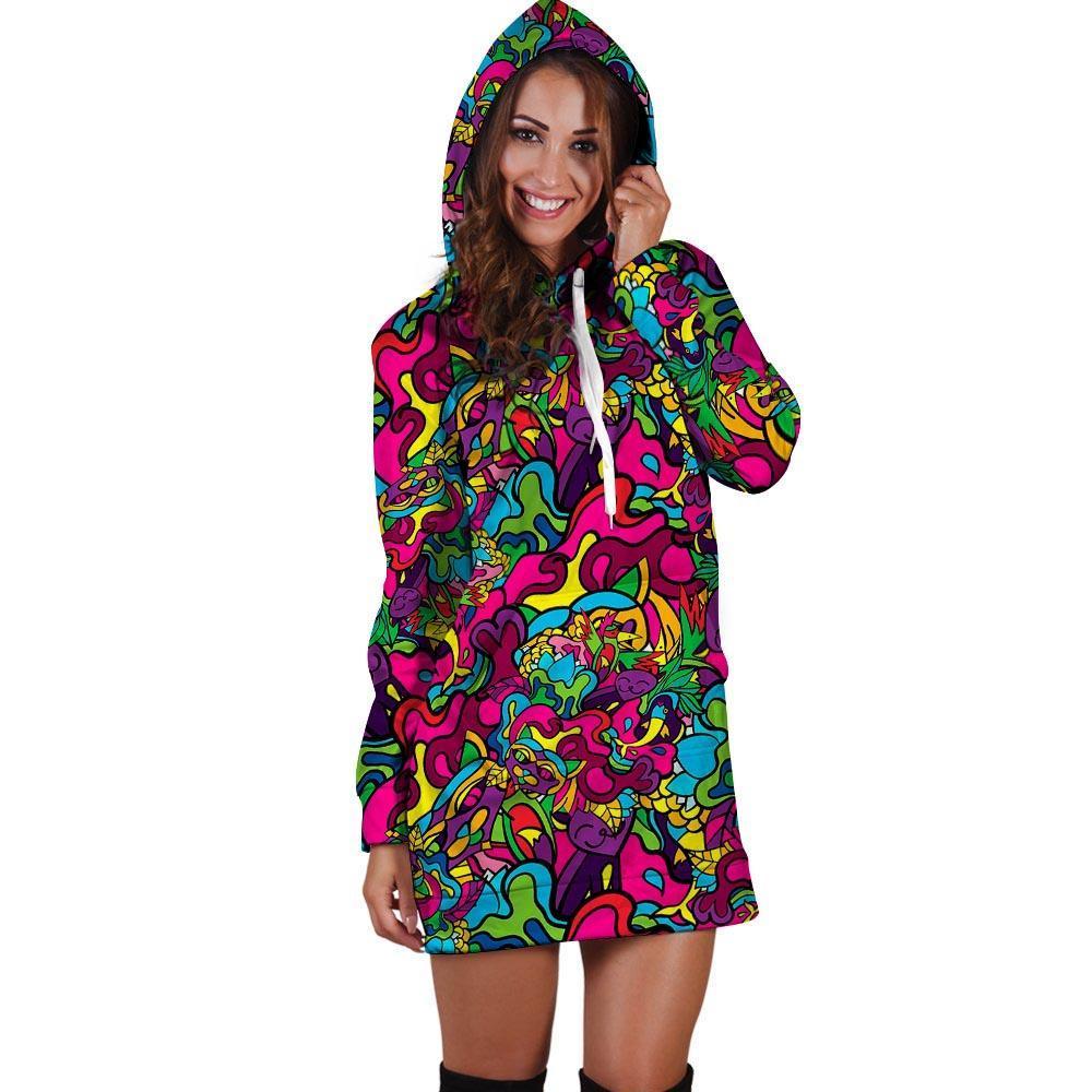 Cat Hippie Psychedelic Hoodie Dress-grizzshop