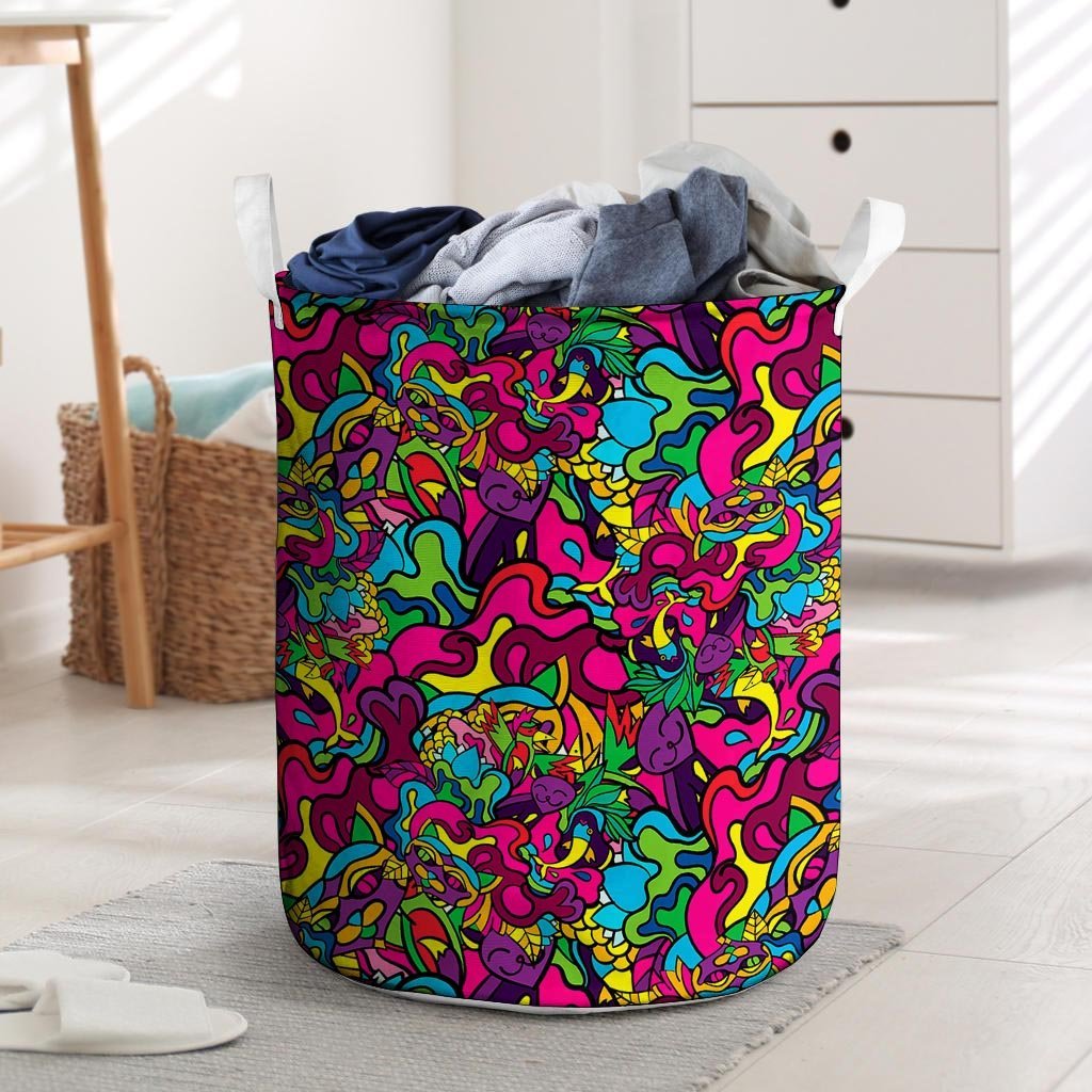 Cat Hippie Psychedelic Laundry Basket-grizzshop