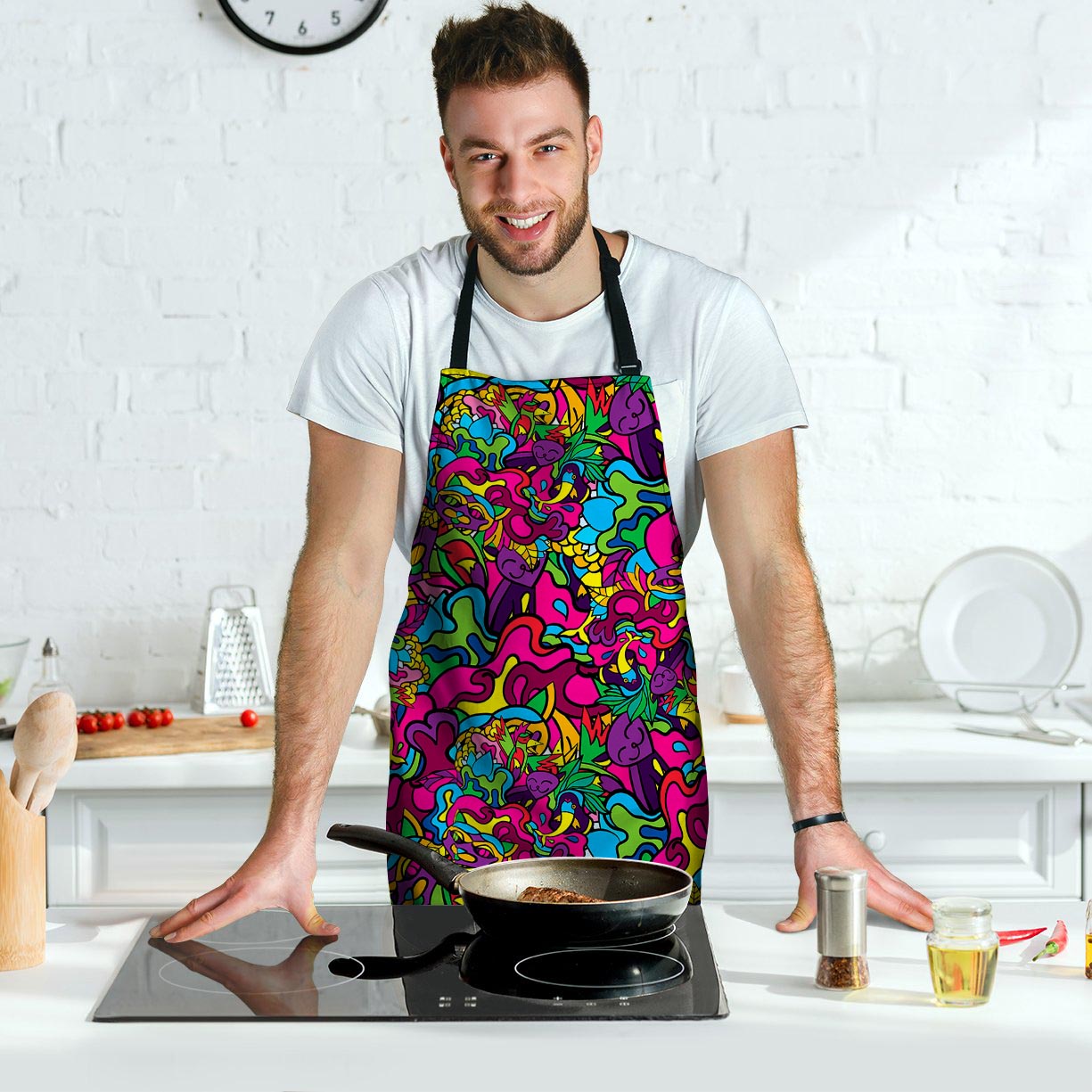 Cat Hippie Psychedelic Men's Apron-grizzshop