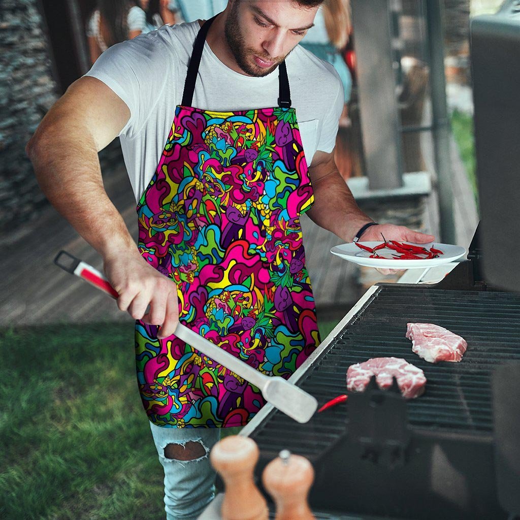 Cat Hippie Psychedelic Men's Apron-grizzshop