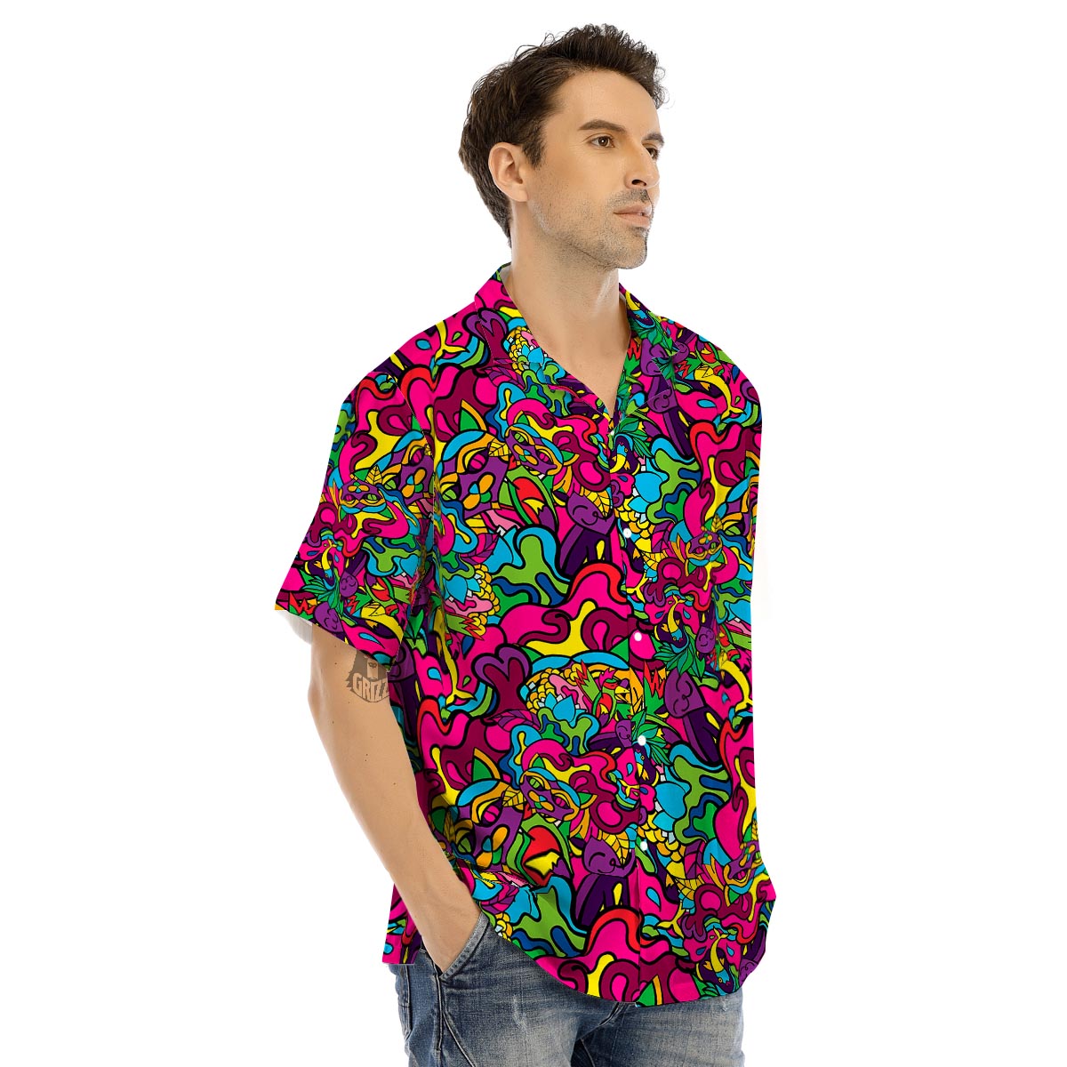 Cat Hippie Psychedelic Men’s Hawaiian Shirt-grizzshop