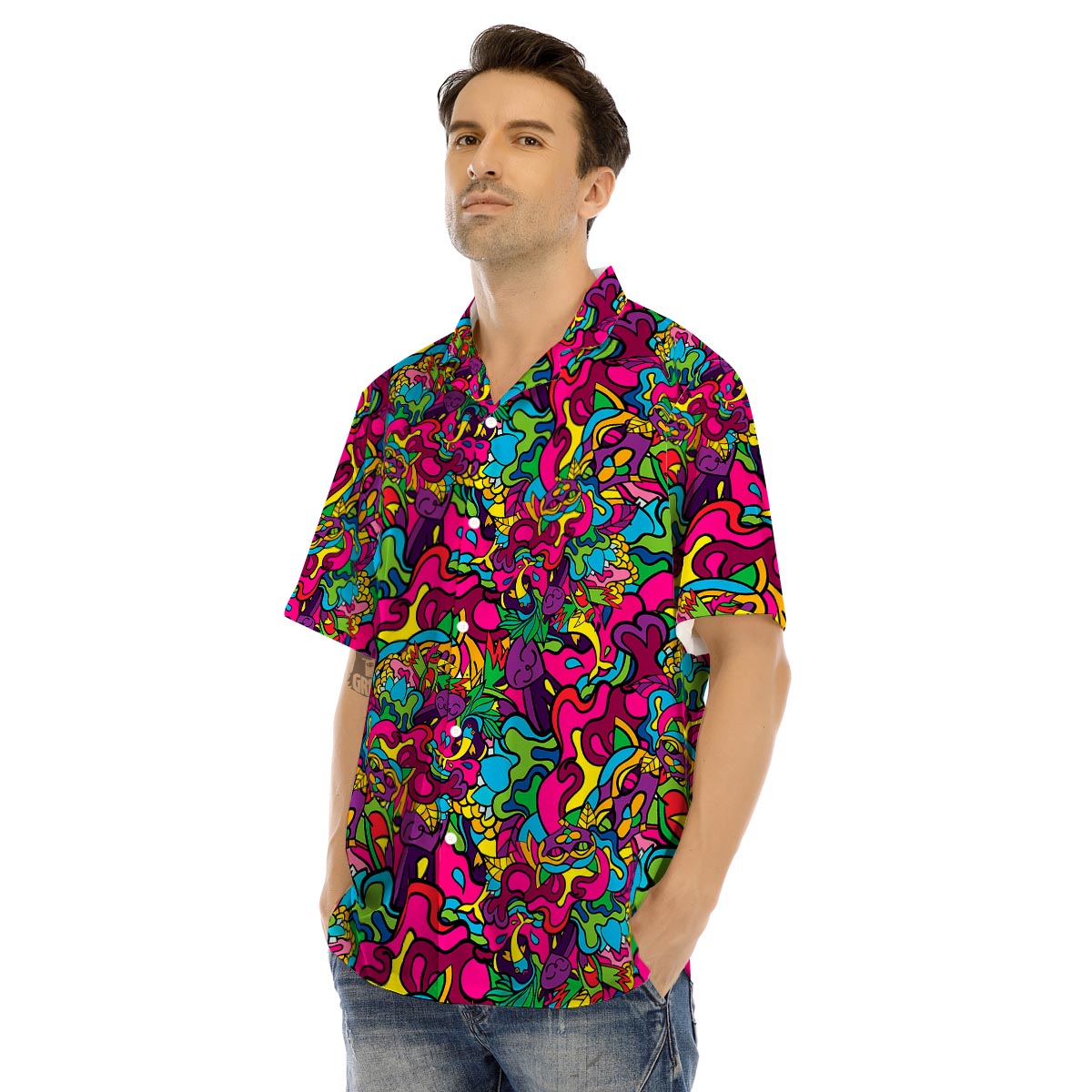 Cat Hippie Psychedelic Men’s Hawaiian Shirt-grizzshop