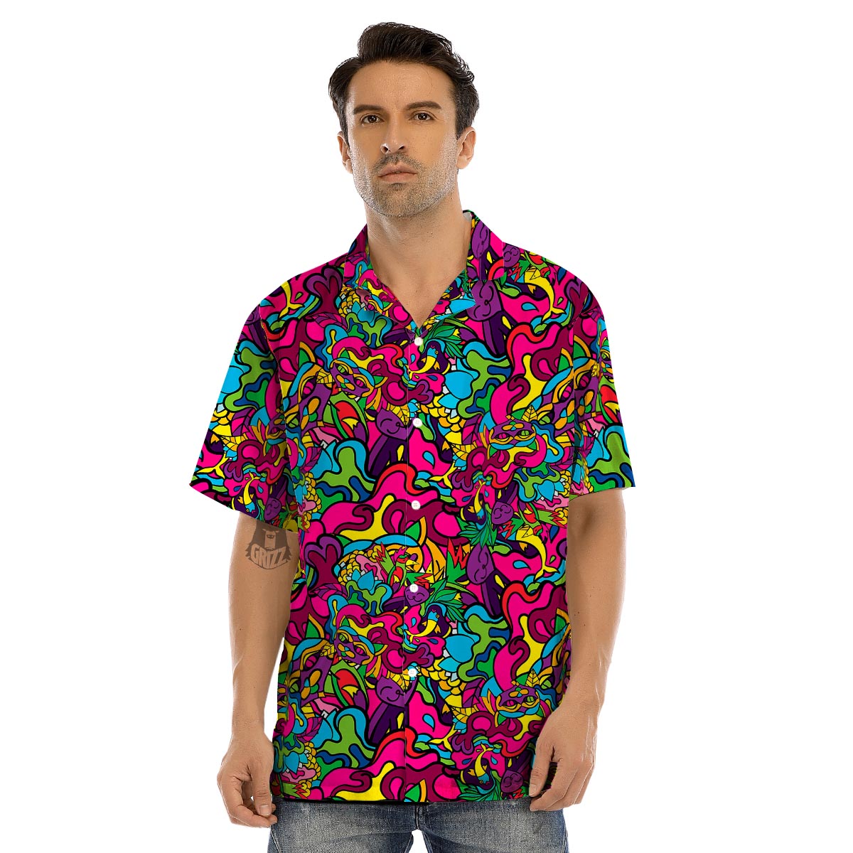 Cat Hippie Psychedelic Men’s Hawaiian Shirt-grizzshop