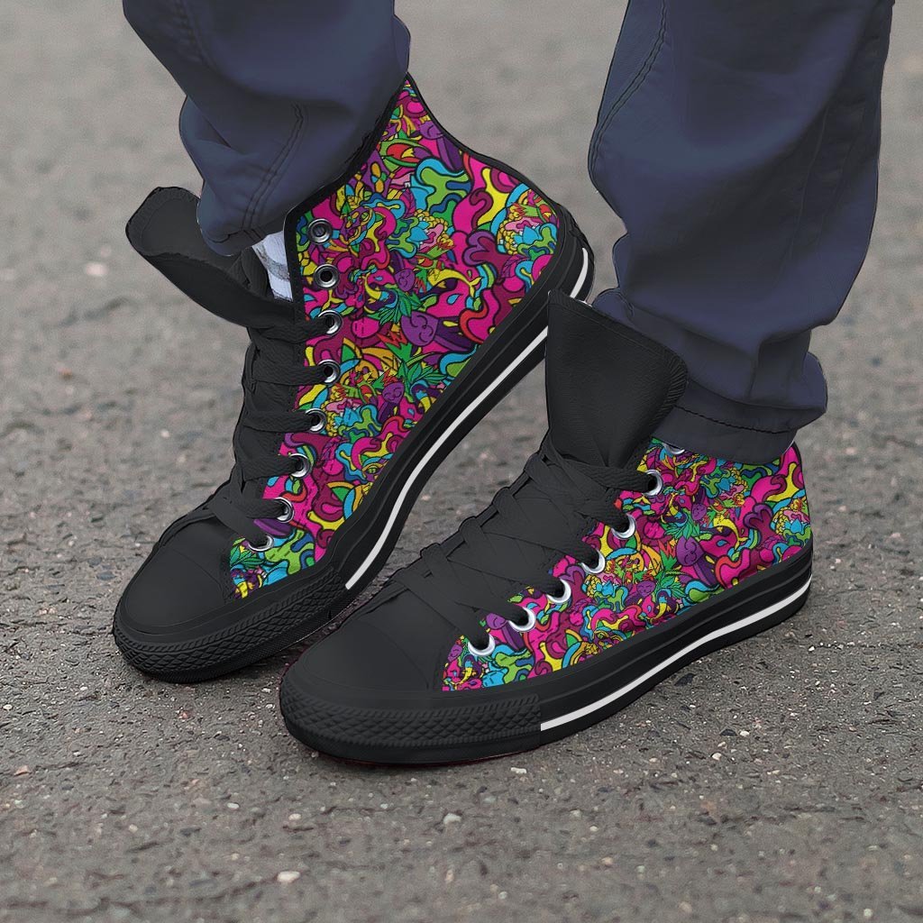 Cat Hippie Psychedelic Men's High Top Shoes-grizzshop