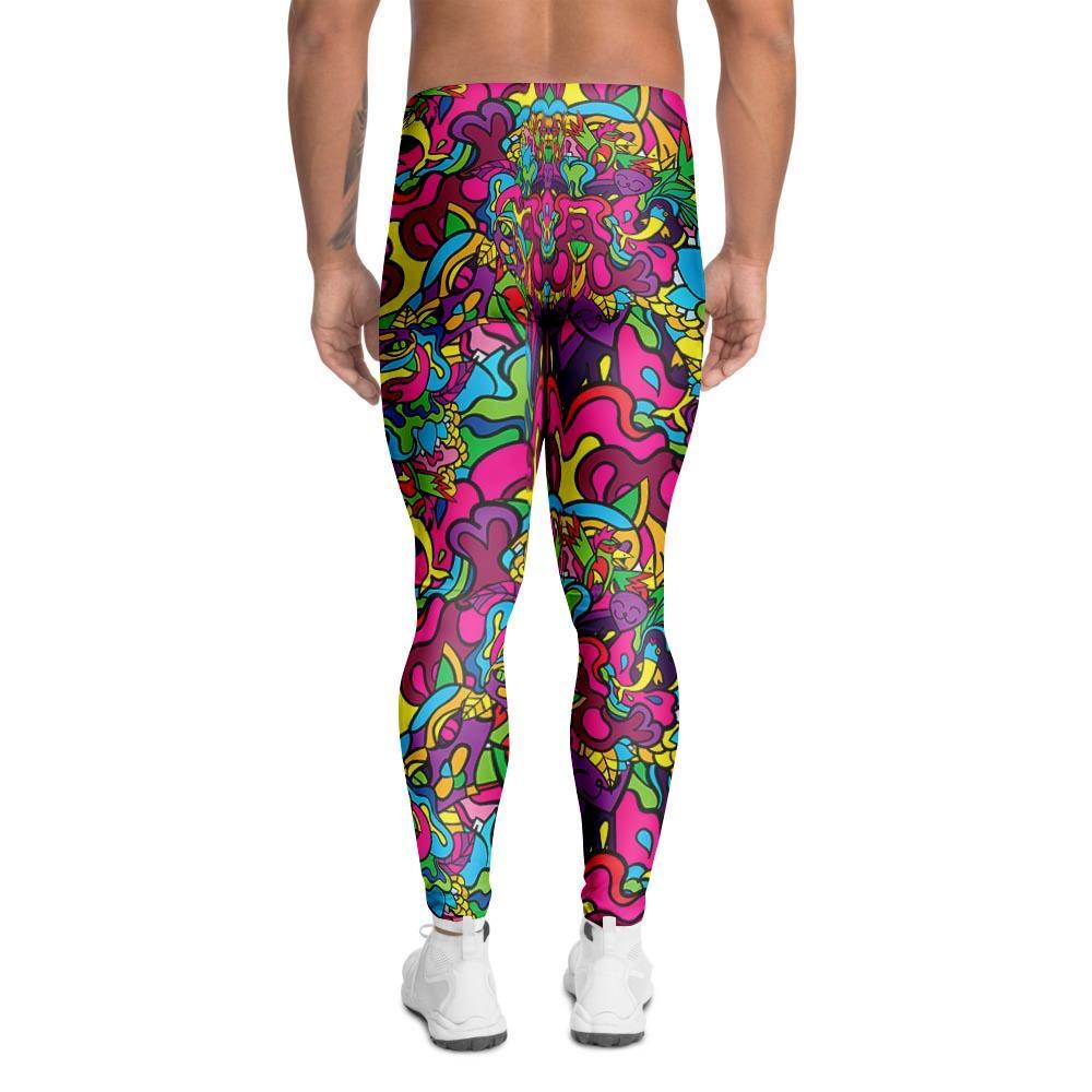 Cat Hippie Psychedelic Men's Leggings-grizzshop