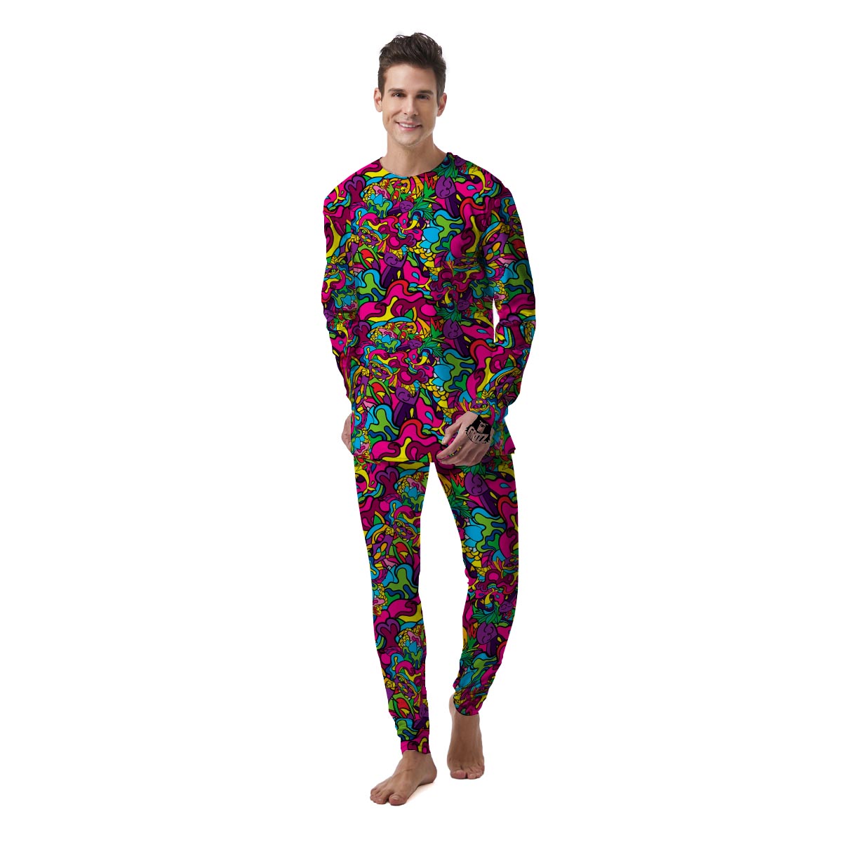 Cat Hippie Psychedelic Men's Pajamas-grizzshop