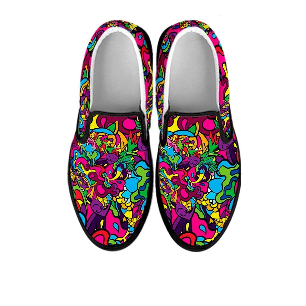 Cat Hippie Psychedelic Men's Slip On Sneakers-grizzshop