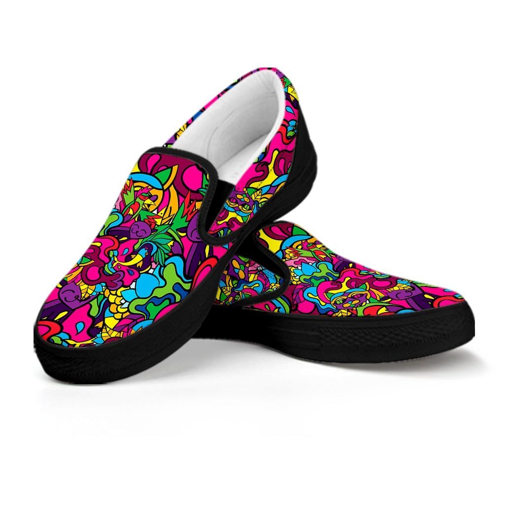 Cat Hippie Psychedelic Men's Slip On Sneakers-grizzshop