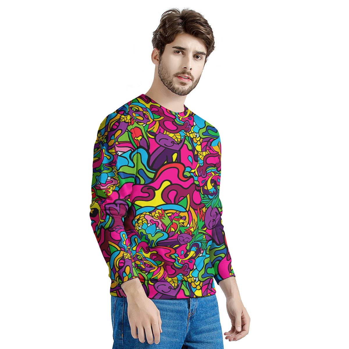 Cat Hippie Psychedelic Men's Sweatshirt-grizzshop