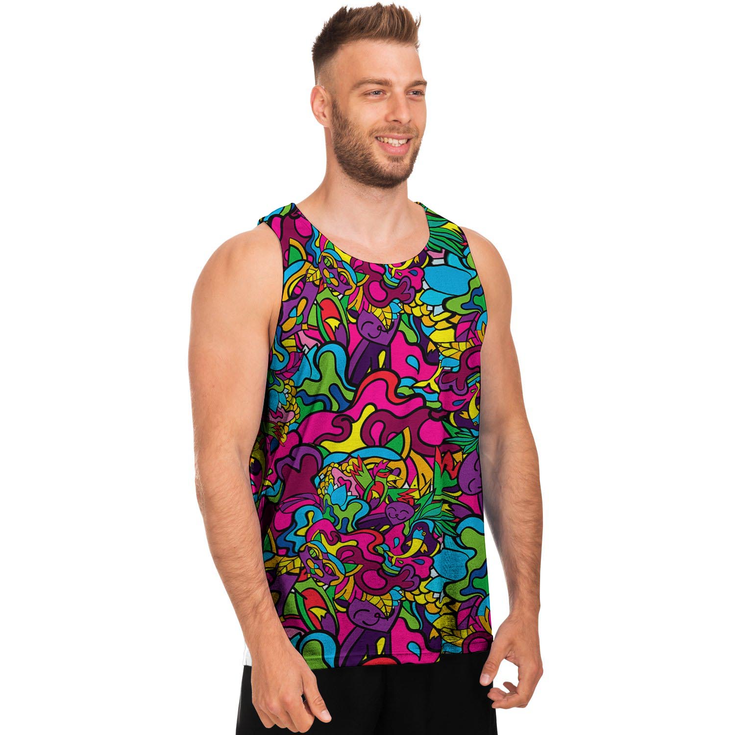 Cat Hippie Psychedelic Men's Tank Tops-grizzshop