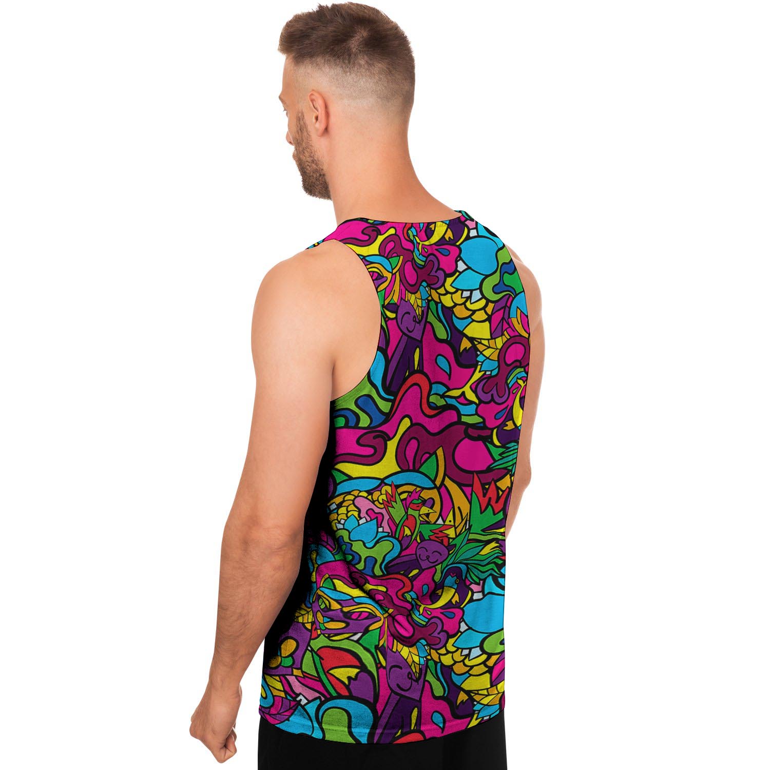 Cat Hippie Psychedelic Men's Tank Tops-grizzshop