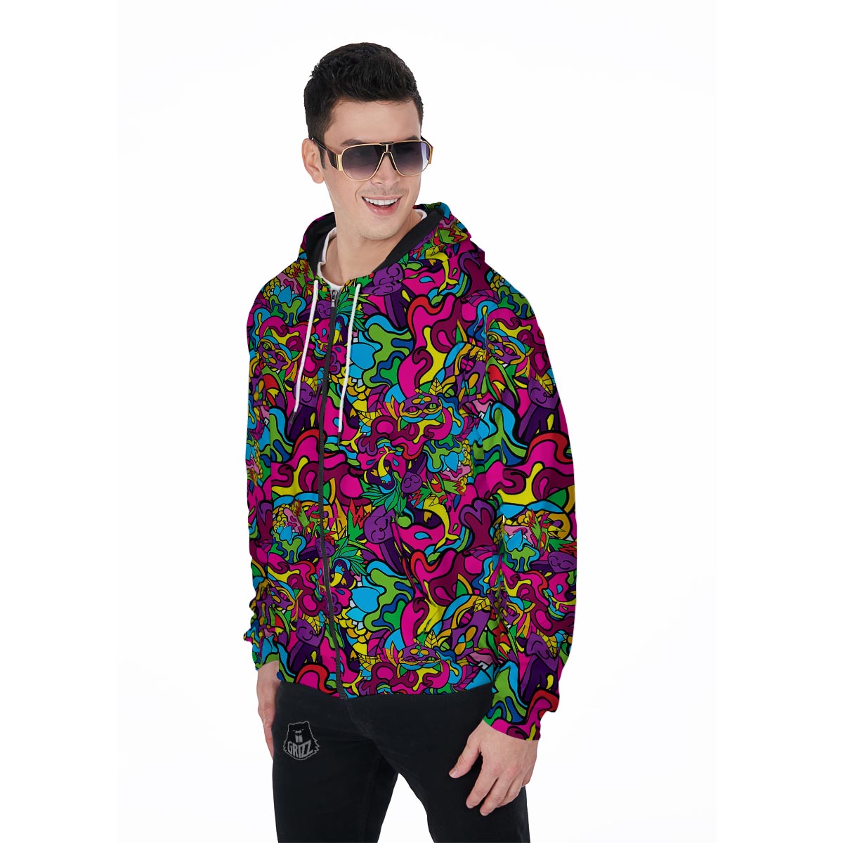 Cat Hippie Psychedelic Men's Zip Up Hoodie-grizzshop