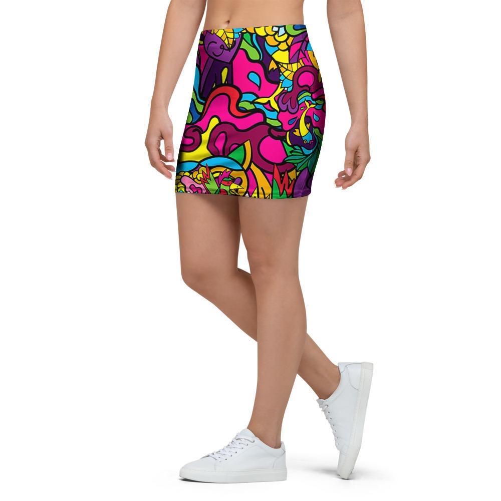 Cat Hippie Psychedelic Mini Skirt-grizzshop