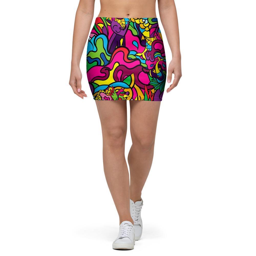 Cat Hippie Psychedelic Mini Skirt-grizzshop