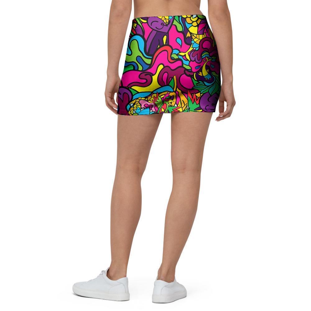 Cat Hippie Psychedelic Mini Skirt-grizzshop