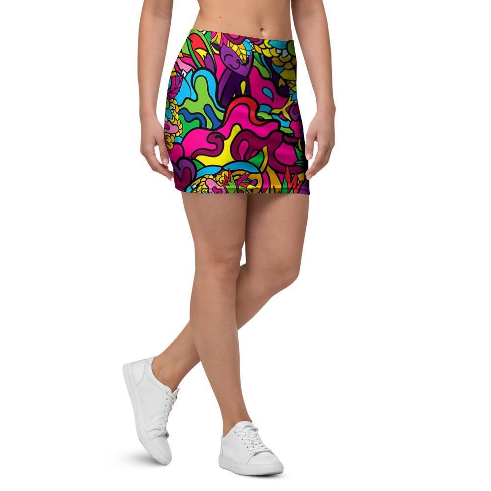 Cat Hippie Psychedelic Mini Skirt-grizzshop