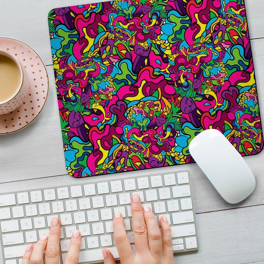 Cat Hippie Psychedelic Mouse Pad-grizzshop