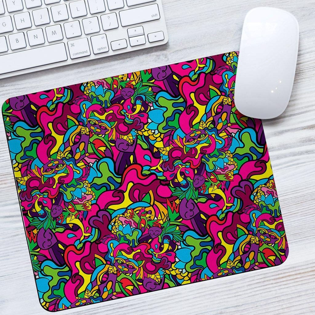 Cat Hippie Psychedelic Mouse Pad-grizzshop