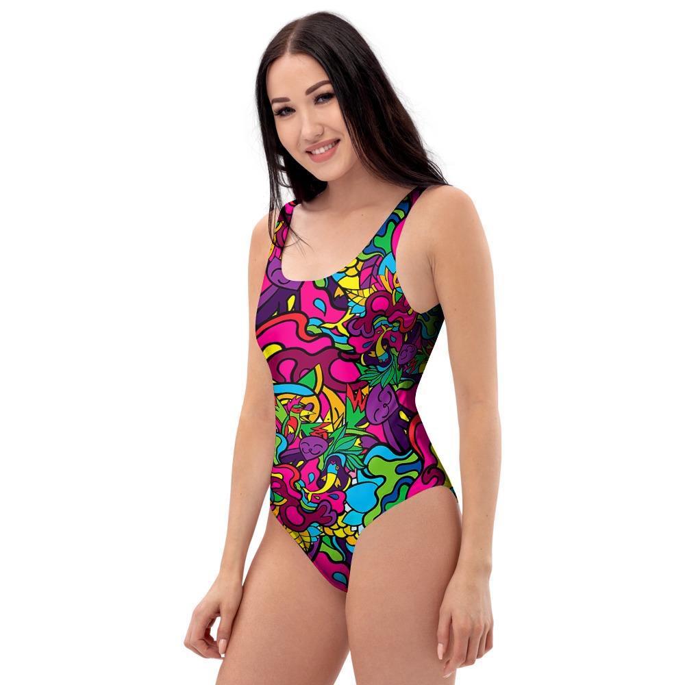 Cat Hippie Psychedelic One Piece Swimsuite-grizzshop