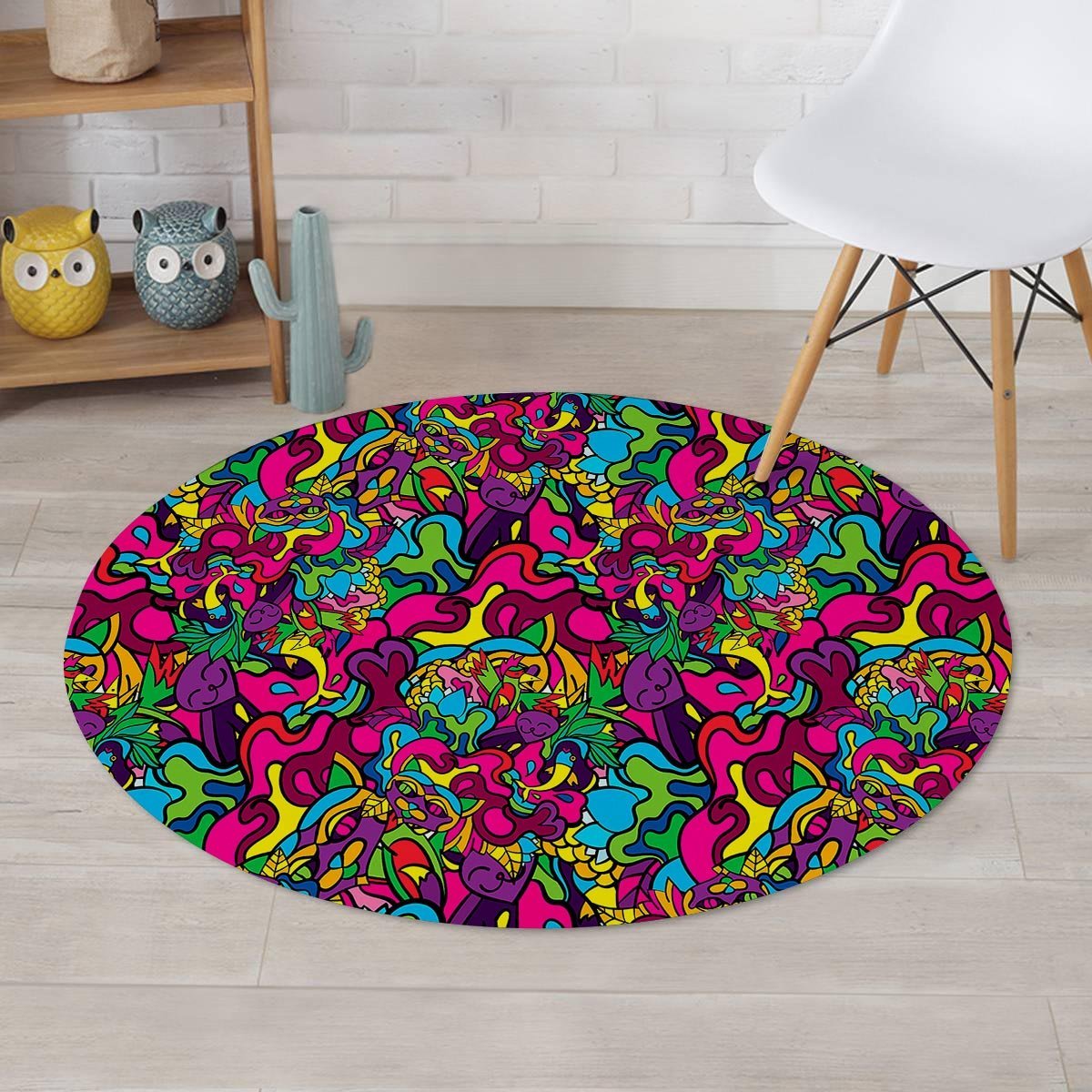 Cat Hippie Psychedelic Round Rug-grizzshop