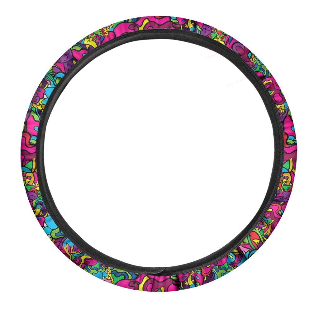 Cat Hippie Psychedelic Steering Wheel Cover-grizzshop