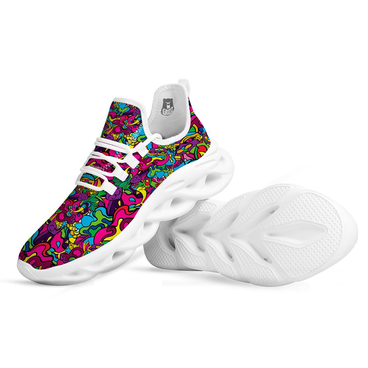 Cat Hippie Psychedelic White Running Shoes-grizzshop