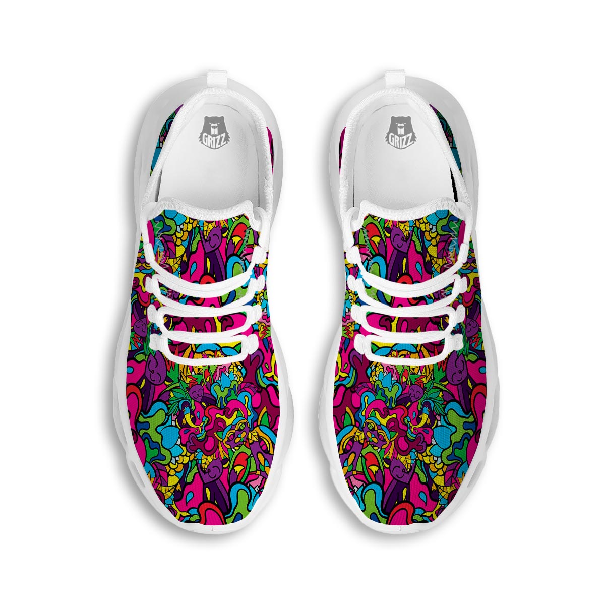 Cat Hippie Psychedelic White Running Shoes-grizzshop