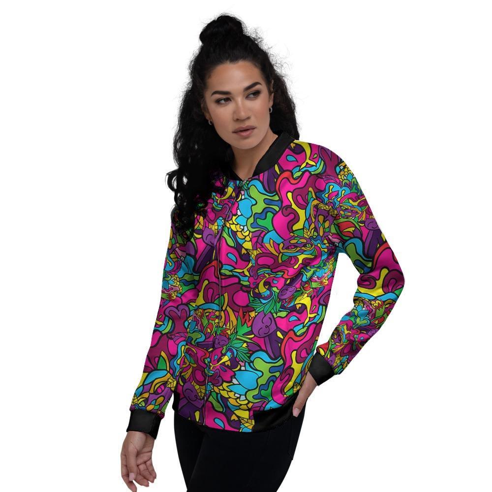 Cat Hippie Psychedelic Women's Bomber Jacket-grizzshop