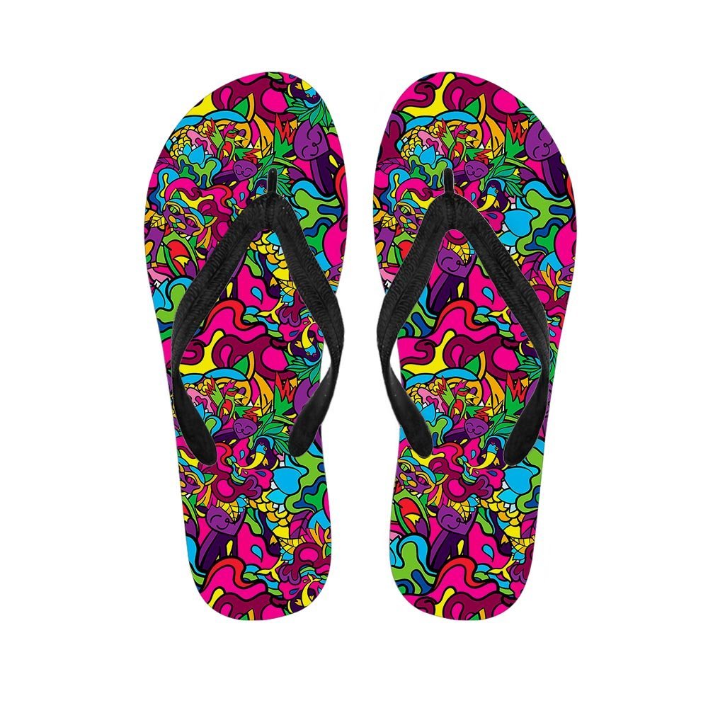 Cat Hippie Psychedelic Women's Flip Flops-grizzshop