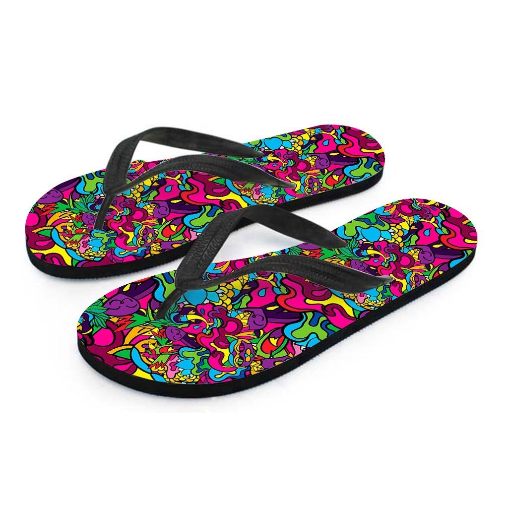 Cat Hippie Psychedelic Women's Flip Flops-grizzshop