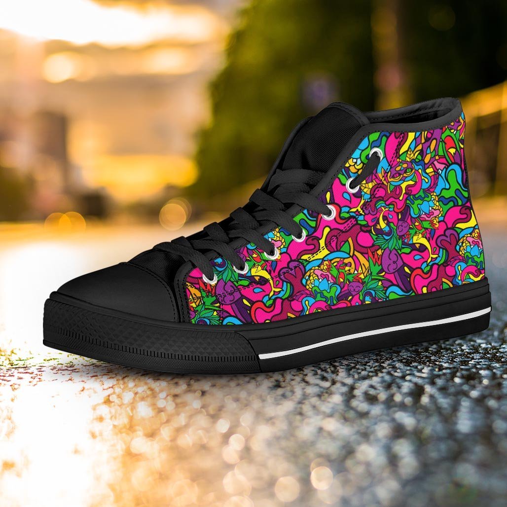 Cat Hippie Psychedelic Women's High Top Shoes-grizzshop