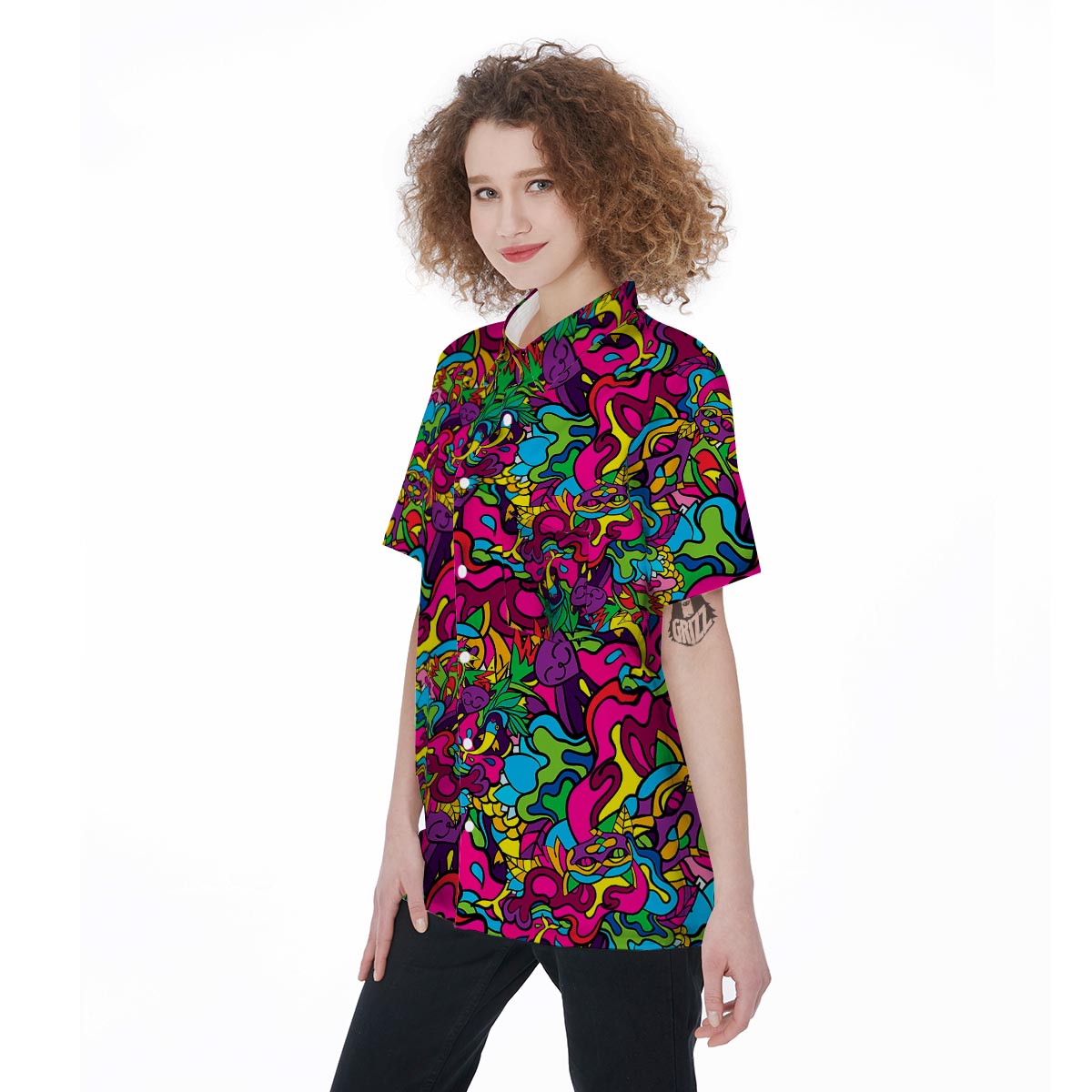 Cat Hippie Psychedelic Women's Short Sleeve Shirts-grizzshop