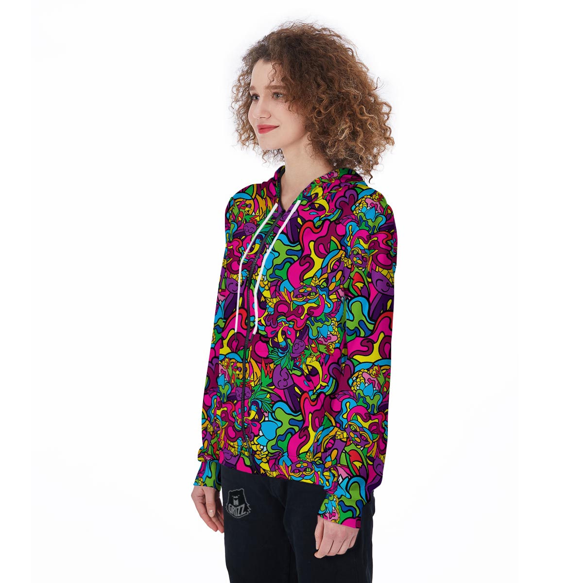 Cat Hippie Psychedelic Women's Zip Up Hoodie-grizzshop