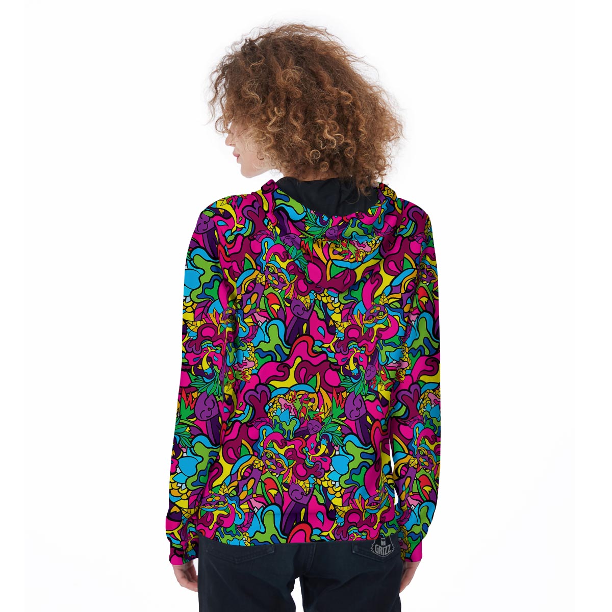 Cat Hippie Psychedelic Women's Zip Up Hoodie-grizzshop