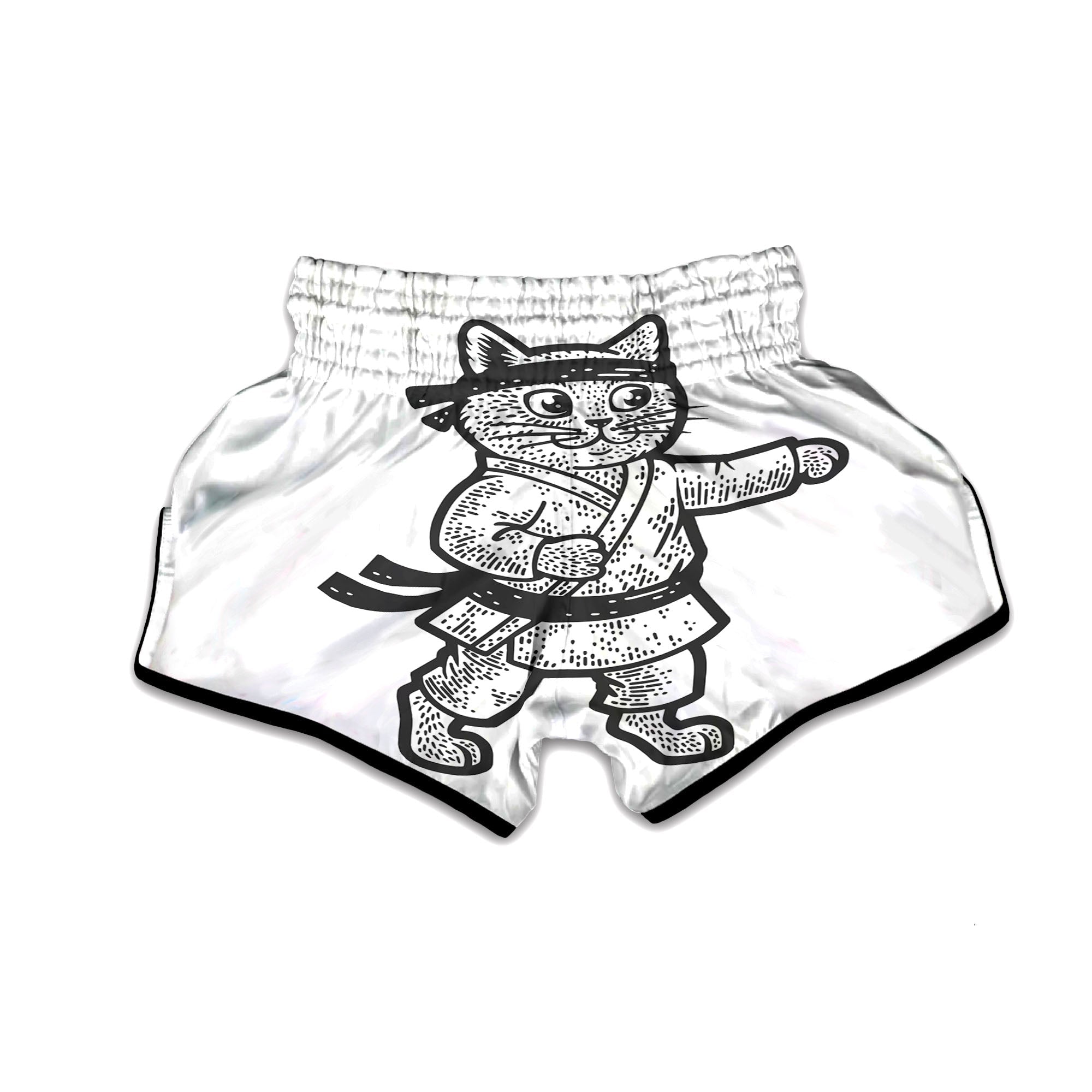 Cat Karate Print Muay Thai Boxing Shorts-grizzshop