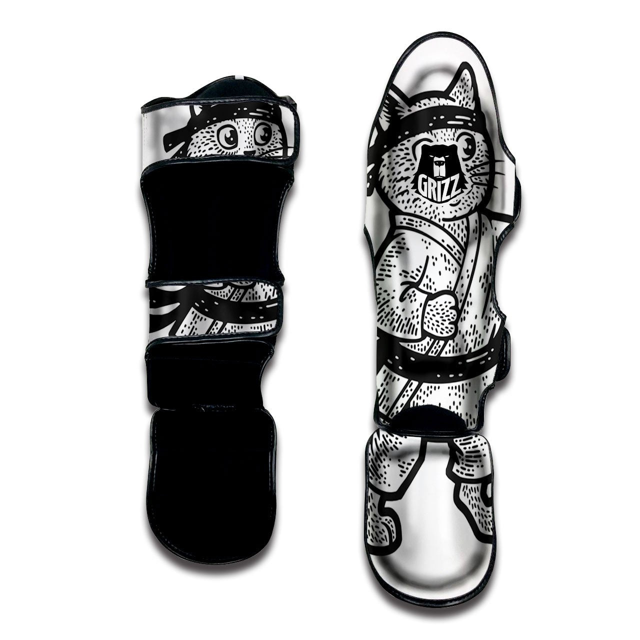 Cat Karate Print Muay Thai Shin Guards-grizzshop