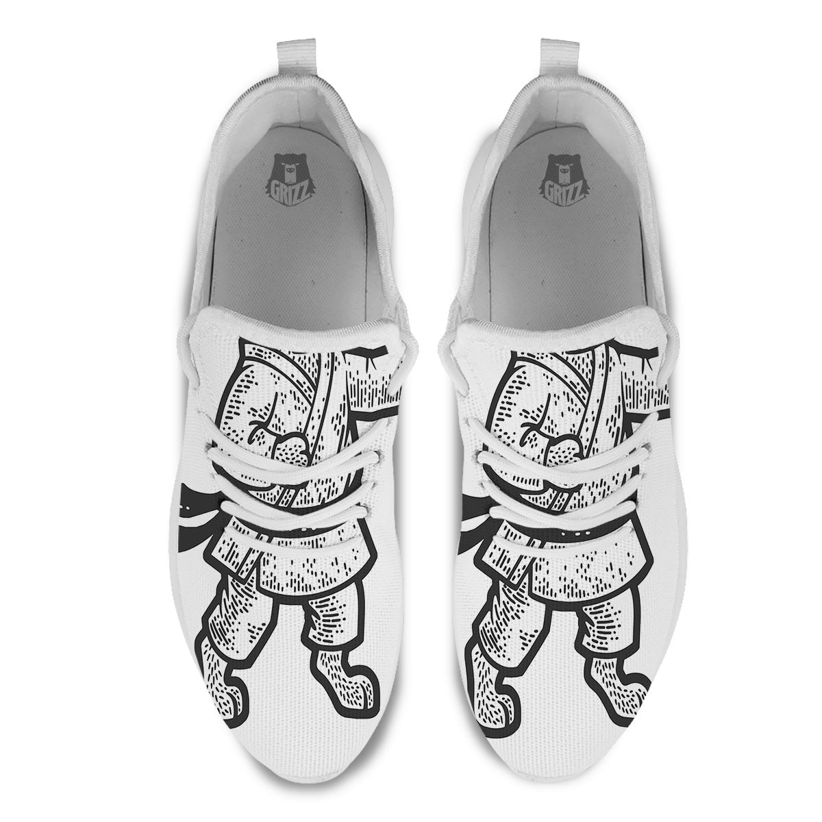 Cat Karate Print White Athletic Shoes-grizzshop