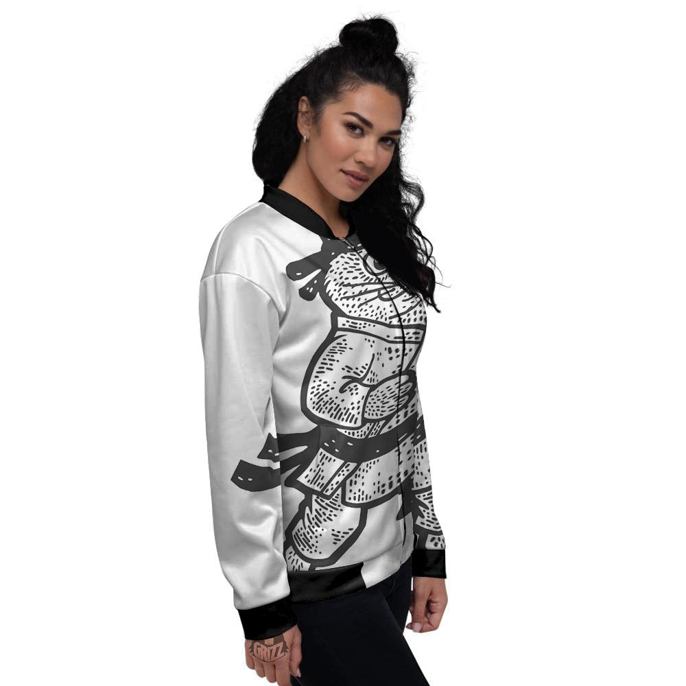 Cat Karate Print Women's Bomber Jacket-grizzshop