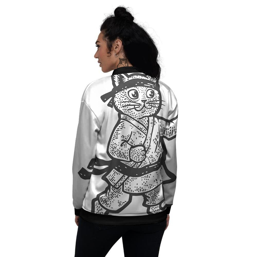 Cat Karate Print Women's Bomber Jacket-grizzshop
