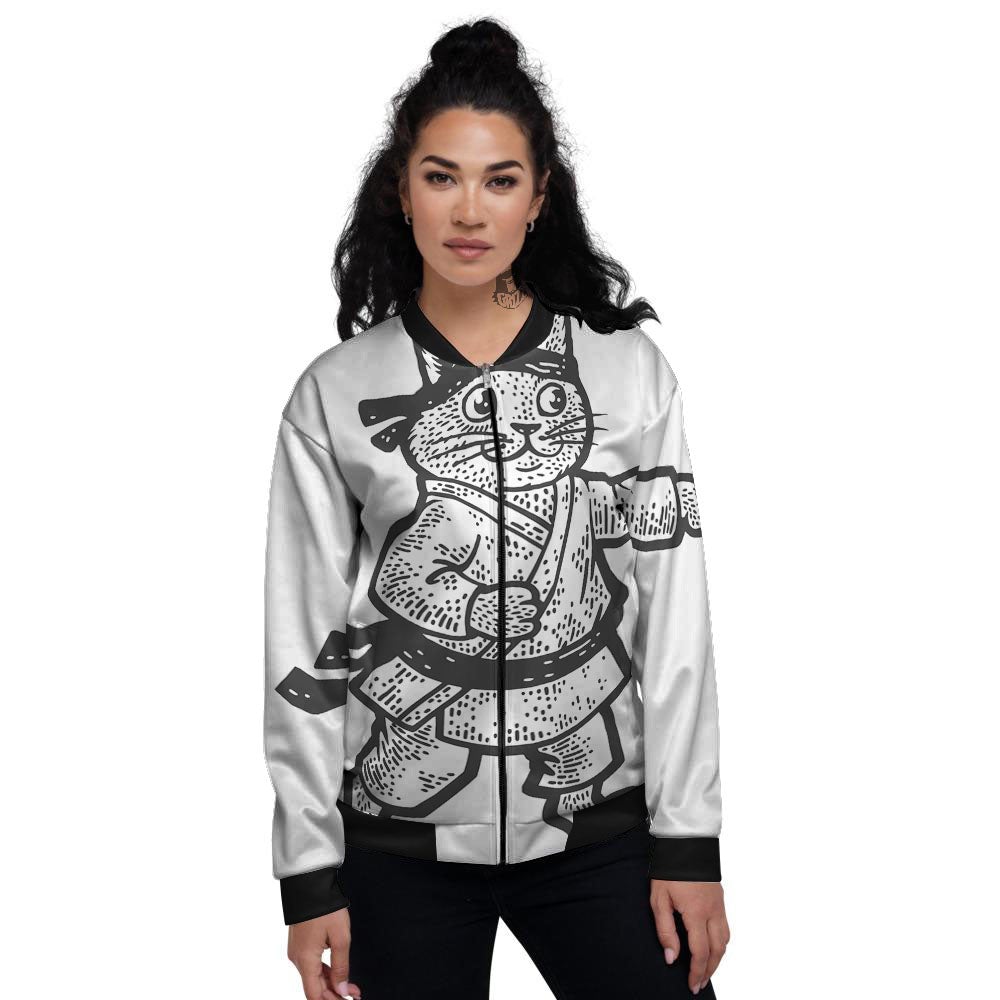 Cat Karate Print Women's Bomber Jacket-grizzshop