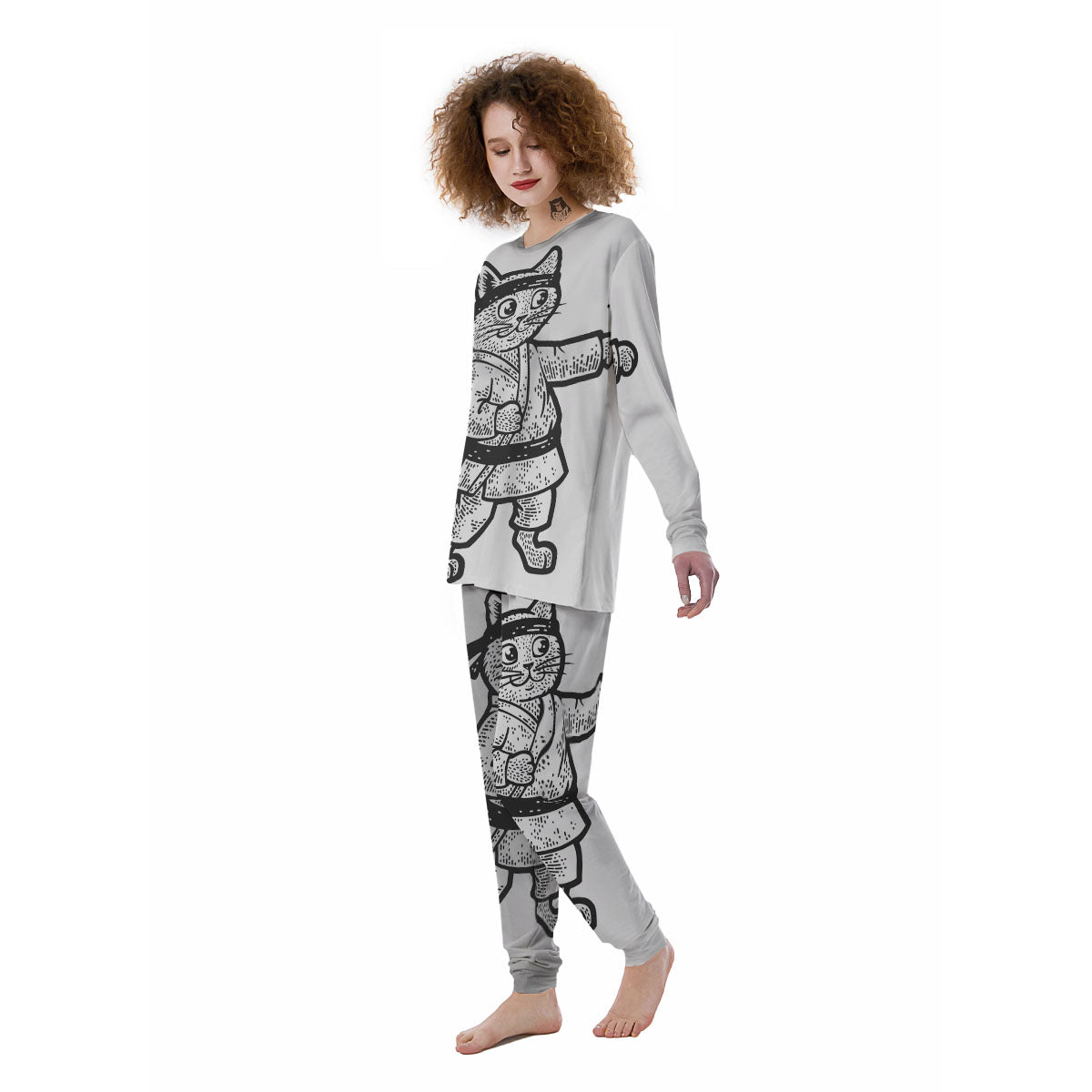 Cat Karate Print Women's Pajamas-grizzshop