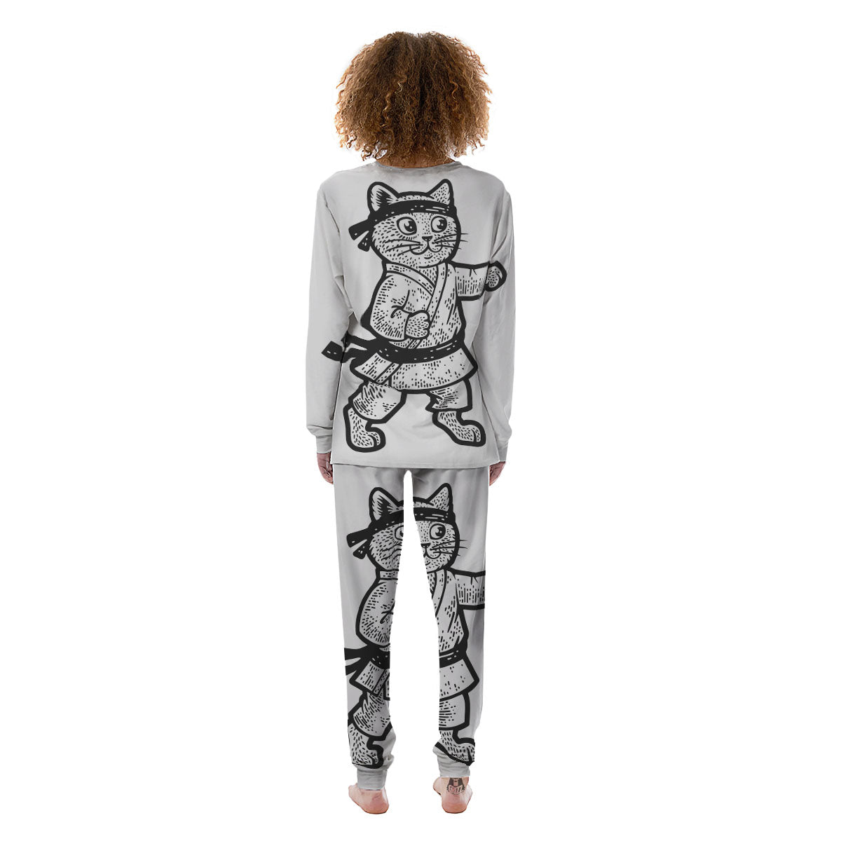 Cat Karate Print Women's Pajamas-grizzshop