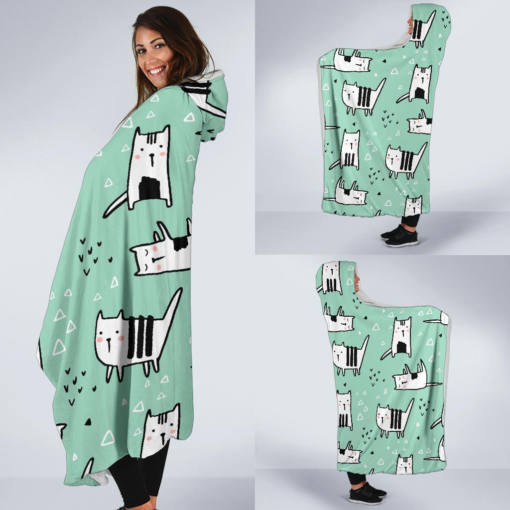 Cat Kitten Pattern Print Hooded Blanket-grizzshop