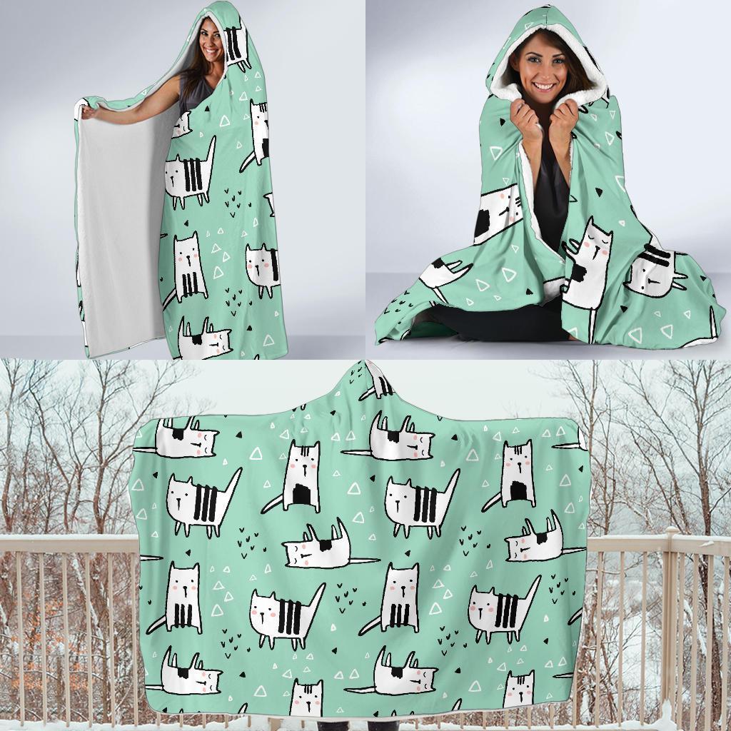 Cat Kitten Pattern Print Hooded Blanket-grizzshop